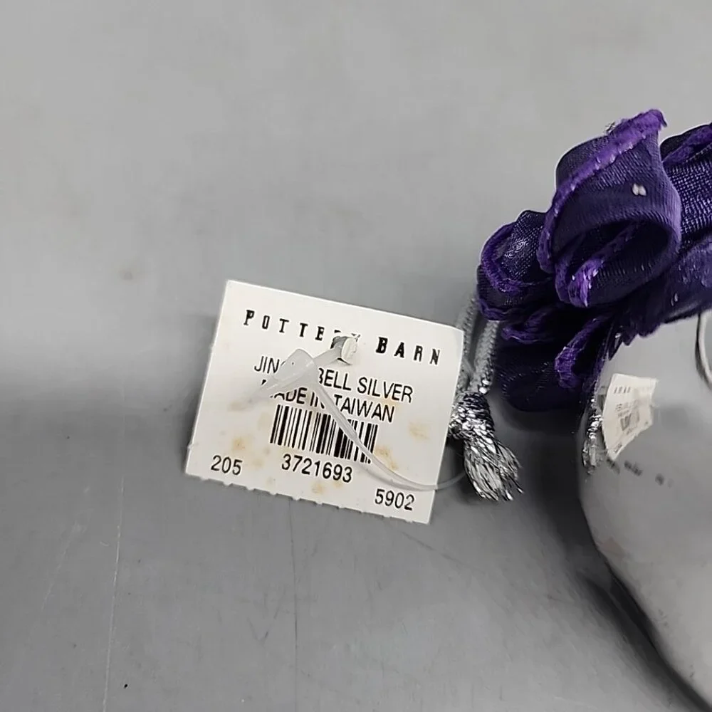 NWT Pottery Barn Jingle Bell Silver Purple Ornament 3